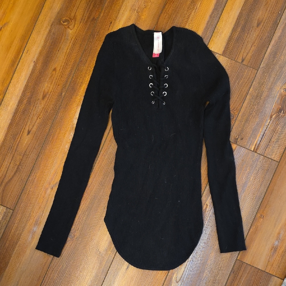 No Boundaries Black Lace-Up Long Sleeve Top